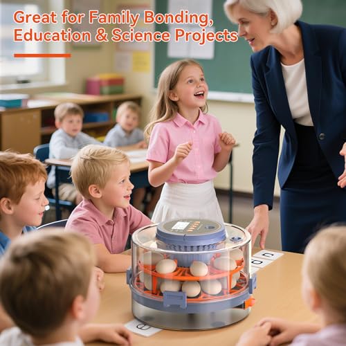 Egg Incubator for Hatching 18 Eggs with Auto Turning, Humidity Sensor, 5 Preset Modes, Transparent Lid for Observation, Ideal for Family Projects, Science Classrooms, Chickens Ducks Quails (Orange)