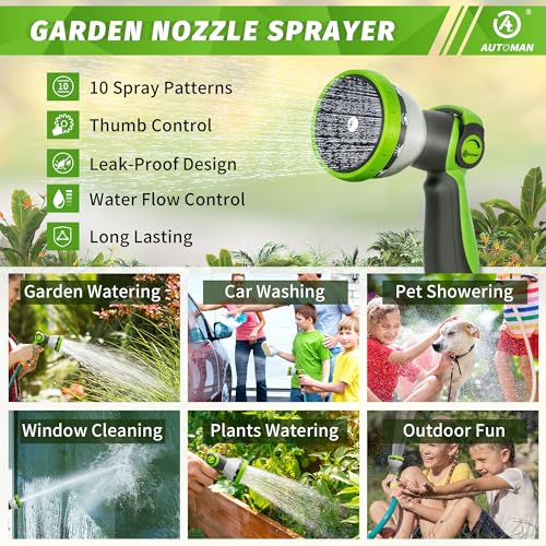AUTOMAN Garden Hose Nozzle - 2 Pack, Thumb Control Sprayer, Slip-Resistant Water Nozzle, Extra 4 Washers, for Watering Plants Lawn & Garden, Cleaning, Washing Car, Showering Pets - color: Lawngreen X2