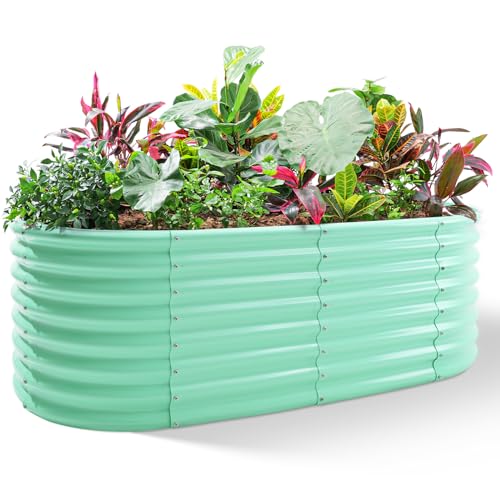 Land Guard 24“ Tall 4×2ft Galvanized Raised Garden Bed Kit, Galvanized Planter Garden Boxes Outdoor, Oval Large Metal Raised Garden Bed for Vegetables (Lime Green, 4×2×2ft) - color: Lime Green, size: 4×2×2ft