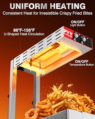 PYY French Fry Warmer - Commercial Food Heat Lamp Chip Warmer, Adjustable Height 15.4"-18.5" Food Warmer Temp 86°F-156°F Countertop Freestanding Food Truck Restaurant Buffet - size: 6.5L