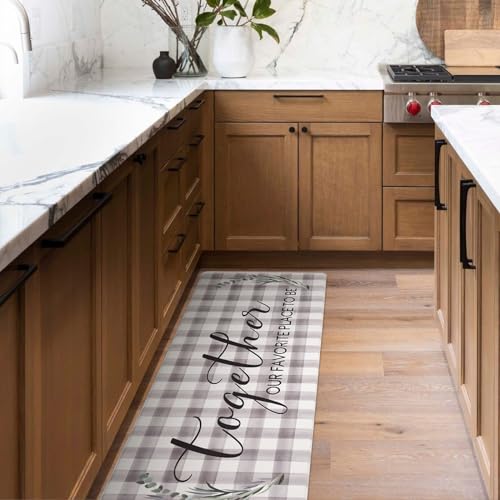FRESHMINT Kitchen Mats Sets 2 Piece Cushioned Anti-Fatigue Comfort Mat for Home & Office Ergonomically Engineered Memory Foam Kitchen Rug Waterproof Non-Skid, 30" by 17" + 47" by 17", Check Sweet Home - color: Check Sweet Home