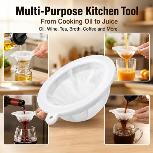 4 Pieces 100 Mesh Strainers, Nylon Mesh Filter for 5 Inch Funnel, Reusable Fine Strainer for Liquids Juice Milk Honey Cheese