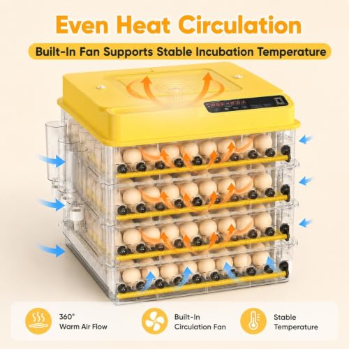 New 288 Egg incubators for Hatching Eggs with Automatic Turning | Egg incubator with temperature control, incubation day tracking, smarts egg turning system and multi-poultry support - color: 288 Egg Yellow