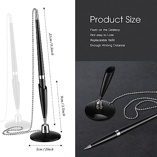 Zonon 6 Pieces Secure Pen with Chain for Counter Desk, Black Ink Holder | Pen with Chains and Adhesive Base for Office Bank Hotel Retail Reception, Desk Ballpoint Pens, Back to School Supplies