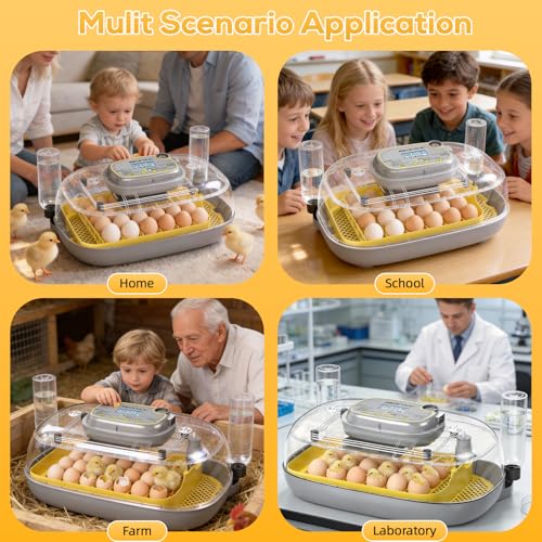 IBKINXX Incubator for Hatching Eggs-24 Egg Capacity, Automatic Egg Turner, Temperature & Humidity Control, 360° Viewing for Chicken, Duck and Quail Eggs (Yellow)