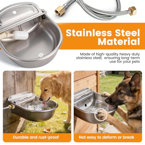 Large Automatic Dog Water Dispenser Outdoor, with Float Valve | Heavy Duty 304 Stainless Steel, Auto Refill Water Bowl, For Dogs Cats Pig Cow Goat Sheep Deer Chicken