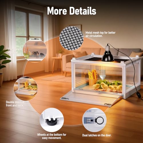 Chick Brooder Box with Adjustable Heat Lamp, Waterer & Feeder | Foldable Plastic Brooder Box for Chicken Chicks Ducks Quail Baby Birds, Transparent Visible, Easy to Clean, Waterproof
