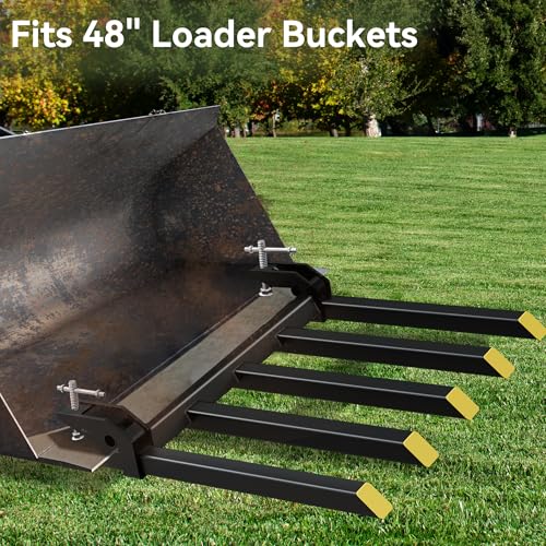 48" Clamp on Debris Forks 2500 lbs Loader Bucket Fork | Heavy duty clamp on pallet forks and debris forks attachments fit for loader bucket, skid steer, and tractor. - size: 48 IN