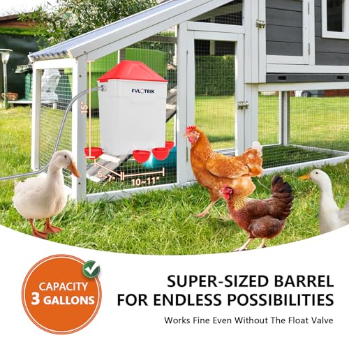 3 Gallon Automatic Chicken Waterer, Hands-Free Hydration | Float-Controlled Chicken Watering System, Stay-Clean Automatic Cups, Fits 3/4'' Faucet & Hose Directly, Standing/Hanging Use