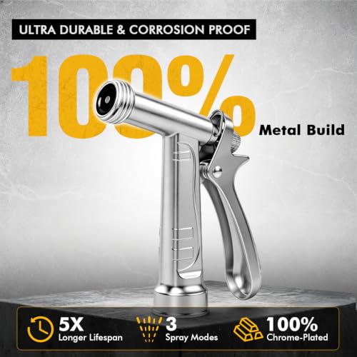 RESTMO 2 Pack 100% Metal Rust-Proof Chrome Garden Hose Nozzle Heavy Duty | 5X Lifespan Zinc Alloy Pistol Grip Hose Sprayer Nozzle, Leak Proof, Threaded Front, Idea for Car Washing, Plant Watering - size: 2 Pack