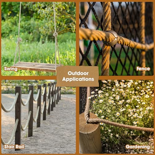 Jute Rope 9/16 in x 50 ft, Natural Rope for Garden Decor - size: 9/16" x 50'