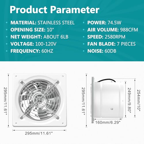 HG Power 10 Inch Exhaust Fan, Kitchen Exhaust Fan With Switch 988 CFM Wall Mounted, Extractor Ventilation Fan For Attic, Greenhouse, Basement, Shed - color: White, size: 10 Inch