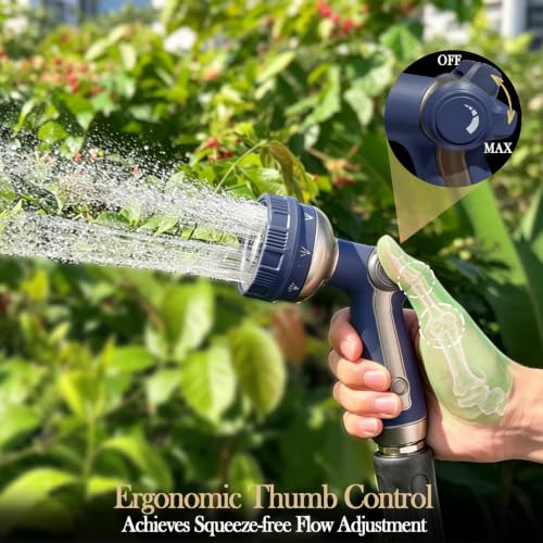 Garden Hose Nozzle Heavy Duty Metal Water Hose Sprayer | Heavy Duty Metal Spray Nozzle With Thumb Control. Japanese-style Design & 8 Spray Patterns For Different Blooming Seasons - color: Navy Blue