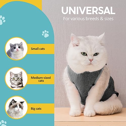 Avont Cat Recovery Suit - Kitten Onesie for Cats After Surgery | Stop Licking, Protects Stitches, M: Neck 9.5"-11"/Chest 13.7"-15.4"/Back 10.4", Soft & Breathable, Hook & Loop, Darkgrey - color: Darkgrey, size: Medium