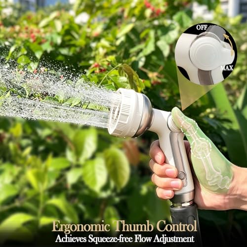 Garden Hose Nozzle Heavy Duty Metal Water Hose Sprayer | Heavy Duty Metal Spray Nozzle With Thumb Control. Japanese-style Design & 8 Spray Patterns For Different Blooming Seasons - color: Beige