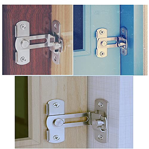 Stainless Steel 90 Degree Flip Door Sliding Latch - Safety Barn Door Lock, Right Angle Curved, Prevents Corrosion, Silver