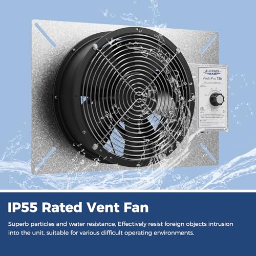 ALORAIR 720CFM Crawl Space Ventilator Fan with Humidistat & Thermostat | 10 Inch High Flow Powered Basement Vent Fan with Freeze Protection, IP-55 Rated Isolation Mesh for Crawlspace, Garage, Attic - size: Large