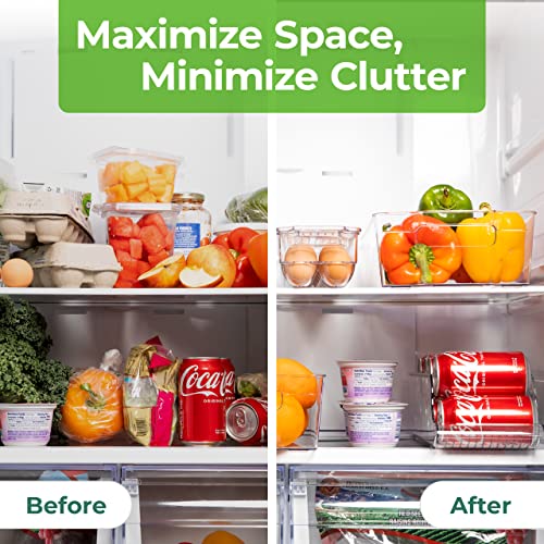 Greenco Refrigerator Organizer Bins for Eggs - Eggs Container for Refrigerator - 14 Egg Organizer Container with Lid & Durable Handle - Stackable Plastic Egg Holder for Refrigerator - Clear, Set of 2