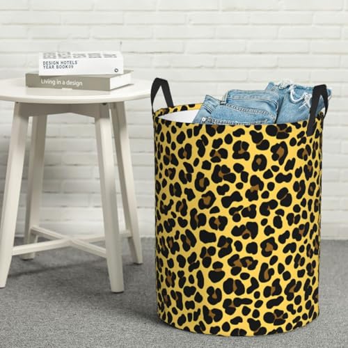Laundry Basket Golden Leopard Print Collapsible Large Capacity, 63L Dirty Clothes Basket Durable Lightweight Hamper With Handles Ideal For Clothes,Toys Home Organization19.6 * 15.7in - color: leopard