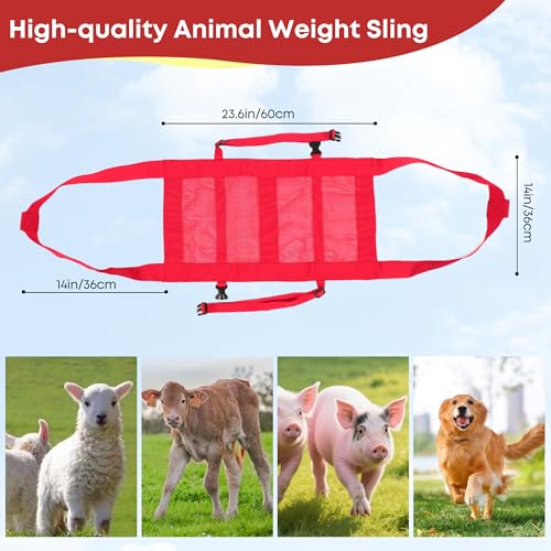 Calf Weighing Sling, Livestock Weight Sling for Lambs, Goats, Sheep & Piglets | Heavy Duty Animal Weight Scale Harness for Farm Use (Red) - color: Red