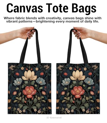 Aesthetic Floral Canvas Tote Bag - Reusable Shoulder Tote Bag for Women Lady Casual Vacation, Shopping, Work, Gym - color: Flower05