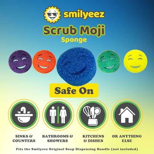 The Original Scrub Moji Scrubbing Sponge by Smilyeez (Set of 6) - Purple - Temperature-Responsive Polymer Foam, Stain and Odor Resistant, Ideal for Kitchen and Bathroom Cleaning - color: Purple 6-pack