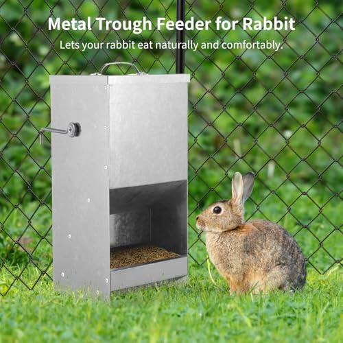 2 PCS Metal Cage Rabbit Feeders, 5 lbs Rabbit Hay Feeders with Adsorbent Lids, Metal Trough Feeders, Outdoor Bunny Food Dispensers for Chicken, Ferrets, Guinea Pigs, and Small Animals