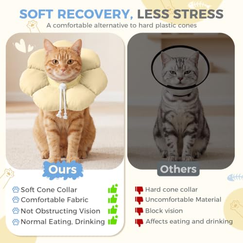 Avont Soft Cat Cone S Apricot Post-Surgery Anti-Lick Adjustable | Apricot S, Neck 5.9-9.8", Anti-Lick, Breathable, Lightweight, Soft Cotton, Adjustable Drawstring - color: Apricot, size: S (5.9" – 9.8")