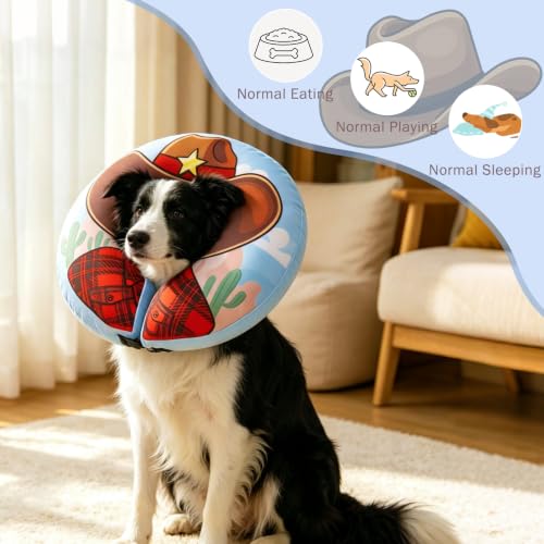 SCENEREAL Dog Cone Alternative After Surgery Donut Collar, Soft Inflatable | Cone Collar for Dogs, Adjustable Pet Neck Donut E Collar Dog Recovery Collars to Stop Licking, Cowboy Print E-Collars, M - color: Brown Cowboy, size: M(Neck 13"-16")