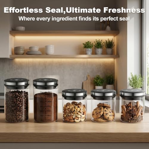Vacuum Coffee Canister, One-touch Operation with Display, Standby Time Over 4500H, Vacuum Coffee Canister Suitable for Grain/Sugar/Tea Leaves/Flour, 1.2L Capacity with Large Feed Opening - size: 1.2L