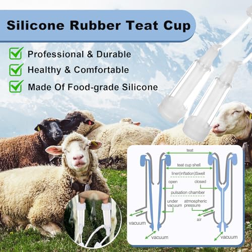 3L Upgrade Milking Machine for Goats Cows,Continuously Adjustable Suction Pulsation Vacuum Electric Milker,Portable Suction Machine W/Stainless Bucket Milk Tube Brush, Sponge Brush,Udder Protection