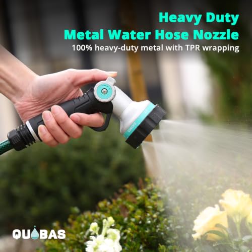 QUOBAS Garden Hose Nozzle Heavy Duty, Water Hose Sprayer Nozzle | 6 Adjustable Spray Patterns, Slip Resistant Hose Nozzle with Thumb Control for Watering Lawn, Car Wash, Pet Cleaning & Patio - size: 8'' nozzle