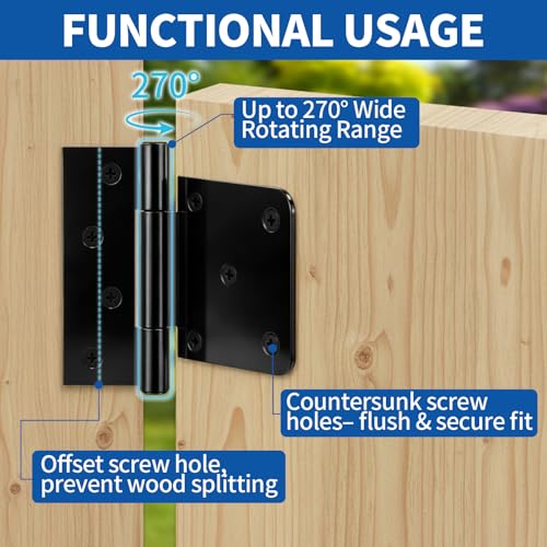 Black Gate Hinges Shed Hinges Heavy Duty Gate Hinges for Wooden Fences Barn Door Hinges for Wood Outdoor 3.5inch with Screws (Pack of 6)