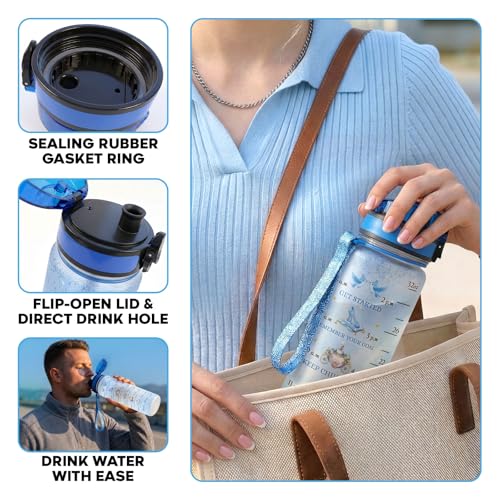 Princess Fairytale Water Bottle 32oz, Cute Magic Hydration Bottle for Girls Teens, Princess Inspired Gift, Reusable Drink Bottle with Time Marker - color: Blue Fairytale