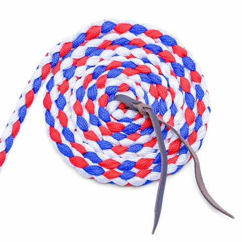 Jeffers Equine Braided Mule Tape Halter with 10' Detachable Lead Rope Set for Horses, 14 to 18 Hands - Stylish Design with Adjustable Poll Strap, Easy to Use Western Tack - Red, White & Blue - color: Red, White & Blue