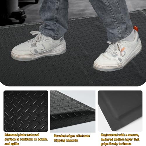 Anti Fatigue Mats Industrial 2' x 3' 15/16" Thick Ergonomic Standing Mat Commercial Heavy Duty Diamond Plate Shop Floor Mat Helps Relieve Back and Leg Soreness - size: 2' x 3'