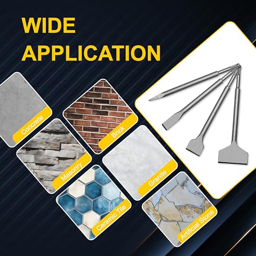 4PCS SDS Plus Chisel Set, Tile and Mortar Removal Tool | 40CR Steel, SDS Plus Rotary Hammer Drill Attachments, for Demolition, Chipping, Scaling Removing Cement, Home Improvement