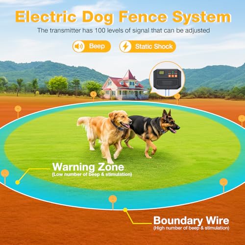 PcEoTllar Electric Fence for Dogs, Safe In Ground Fence Syetem, 2 Receivers | IPX7 Waterproof and Rechargeable Receicer, Comfortable & Adjustable Collar, Easy to Install & Operate, with 656Ft Wire - size: For 2 dogs