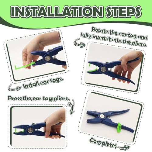 100PCS Livestock Ear Tags Sheep Goat 001-100 Numbered with Applicator Kit | with Punch Plier Tool, Laser Printed Plastic Tags for Goats Sheep Pigs Farm Herd Management Identification (Green) - color: Green