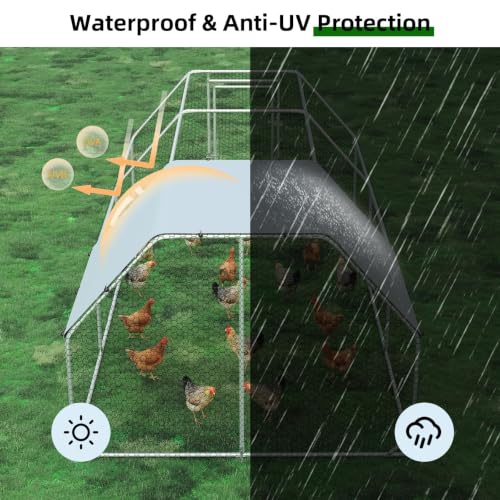 4ever2buy Metal Chicken Coop, 10x20 FT Walk-in Chicken Run Pen Poultry Cage, Water-Resistant & Anti-UV Cover, Large Chicken Coop for 18-22 Chickens - size: 224.5"L x 110.3"W x 76.8"H