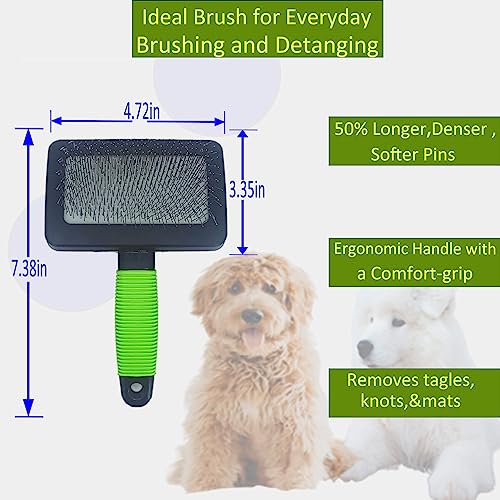 Dog Slicker Brush - Large Grooming Brushes for Dogs and Cats - Professional Groomer Supplies for Long Hair Pet - Slicker Brush For Goldendoodles-Easy To Use - Comfortable - Removes Long and Loose Hair - size: Green
