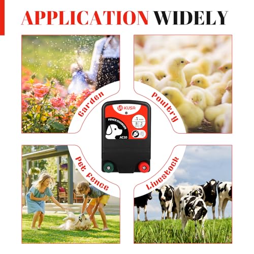 Electric Fence, 2-Mile/ 8 Acres Electric Fence Charger for Preventing to Prevent Bears, Raccoons, Skunks Intruding, Electric Fence Energizer Output Voltage 5000 v 0.12 Joule