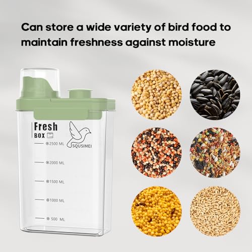 3 Qt/2.8 L Bird Seed Storage Container, Pet Food Container(2.8L, Green) | Good Sealing Performance, Portable Handle, with Measuring Cup/Lid, Desiccant Can Be Placed on the Top, BPA Free - color: 2.8L/Green