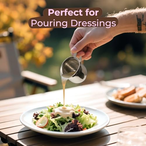 Fit Meal Prep [6 Pack] 3 oz Creamer Pitcher - Stainless Steel Bell Creamers, Mini Cup Container for Serving Milk, Coffee Cream, Salad Dressing, Maple Syrup, Espresso Machine for Restaurant, Cafes - size: 3 oz