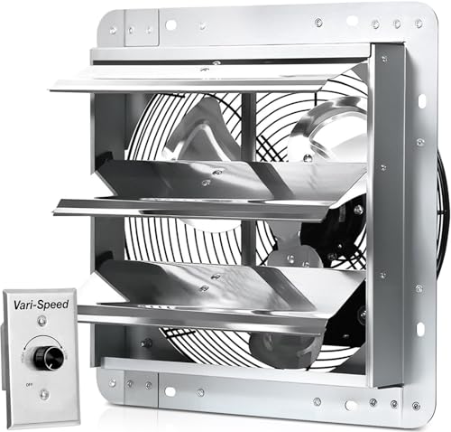 KEN BROWN 12" Shutter Exhaust Fan, Wall Mounted Attic Fan with Speed Controller, 1450 CFM, Automatic Shutter for Attic Garage Workshop Greenhouse Ventilation - size: 12 Inch Fan with Speed Controller