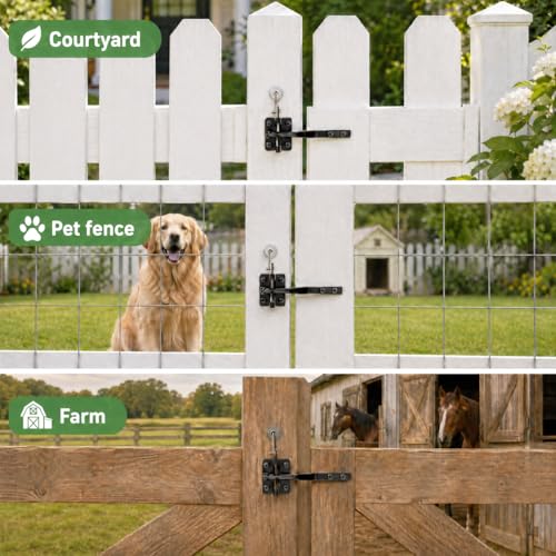 Self-Locking Gate Latch with Spring, Heavy Duty Automatic Fence Latch | Spring-Loaded Self-Locking; Thick Steel, Black Coated; for Wood Fence, Garden, Pool, Barn Gates; Works with Padlocks - size: With Spring-loaded pull cord