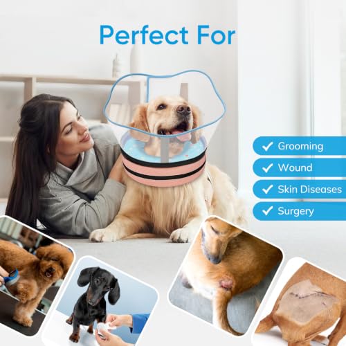 Supet Sponge Dog Cone Collar Stop Licking After Surgery, Dog Donut Collar | Adjustable Dog Recovery Collar Alternative, Detachable Shield, Soft, Comfy Cone, Neck Pillow for Large Dogs - color: DonutBlue, size: L(Neck 11"-14.5")
