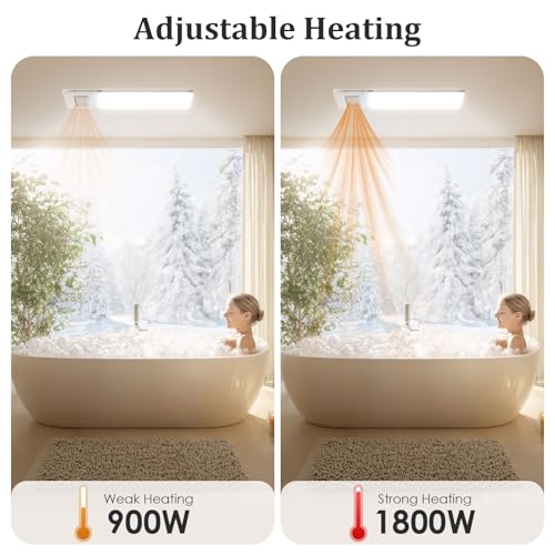 Hawkrown 4 in 1 Bathroom Exhaust Fan with Light and Heater, 1900W Bathroom Heater Fan Light Combo, 180 CFM 1.0 Sone Ceiling Fan Remote Control Heater, Ventilation for Home, Bath, Hotel (Style 2) - color: Style 2