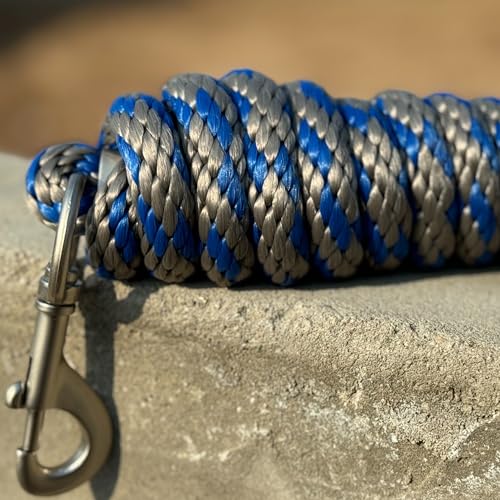 Horse Poly Lead Rope with Heavy Duty Bolt Snap, Braided Rope for Horse and Livestock (Sky Blue/Silver) - color: Sky Blue/Silver