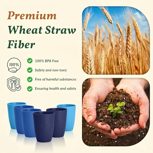 Homienly Wheat Straw Cups 16oz,Unbreakable Cups-6 PCS Freezer and Dishwasher Safe Cups for outdoor gatherings,Picnic,Travel-Blue Sky - color: Ocean, size: 16 Ounces